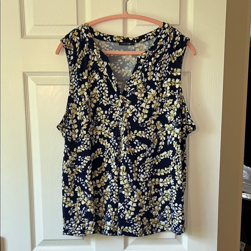 Papermoon navy blue, yellow, and White Sleeveless Blouse